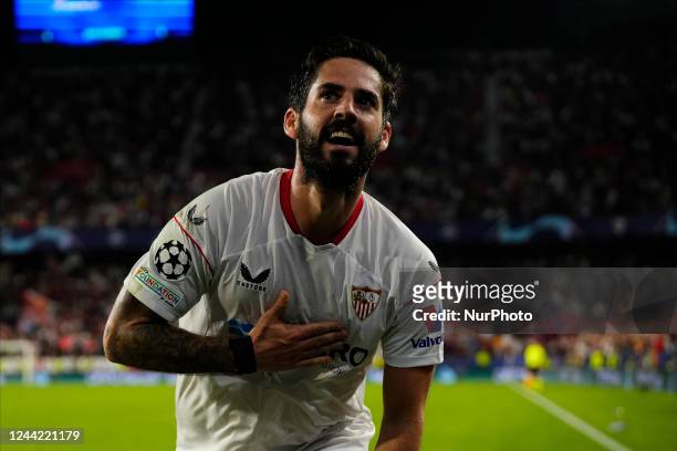 Isco Alarcon attacking midfield of Sevilla and Spain celebrates after scoring his sides first goal during the UEFA Champions League group G match...