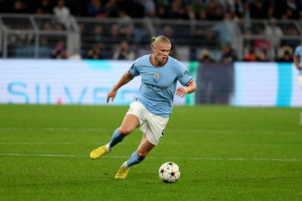 Erling Haaland of Manchester City in action during the UEFA Champions League group G match between Borussia Dortmund and Manchester City at Signal...