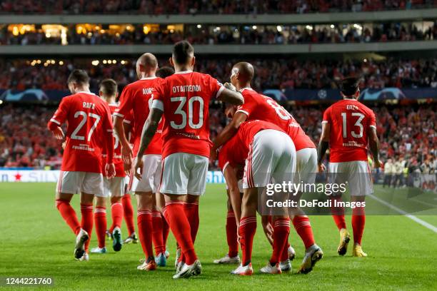 Antonio Silva of Benfica Lissabon celebrates after scoring his team's first goal during the UEFA Champions League group H match between SL Benfica...