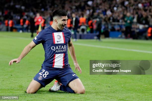 Carlos Soler of Paris Saint Germain celebrates 7-2 during the UEFA Champions League match between Paris Saint Germain v Maccabi Haifa at the Parc des...