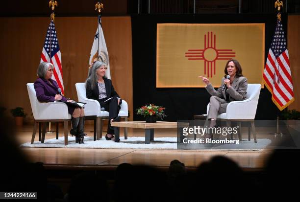 Vice President Kamala Harris, from right, Dr. Eve Espey, chair of the department of Ob/Gyn and family planning fellowship director at the University...
