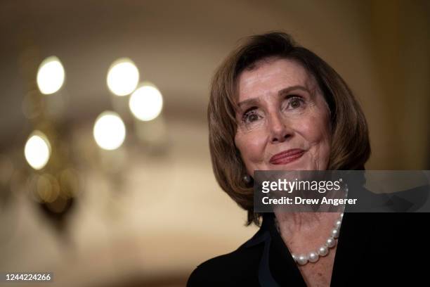 Speaker of the House Nancy Pelosi delivers remarks to the press before her meeting with Israeli President Isaac Herzog at the U.S. Capitol October...