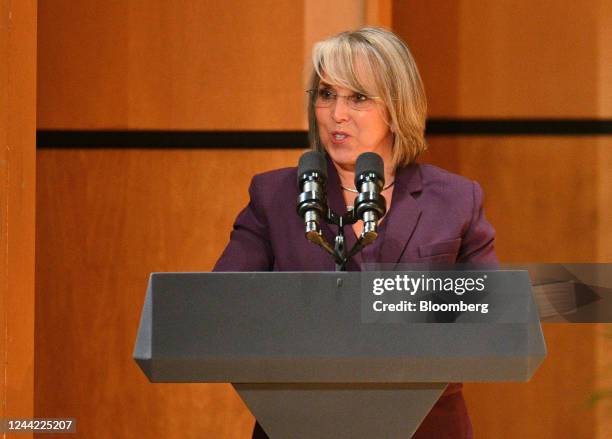 Michelle Lujan Grisham, governor of New Mexico, speaks during a conversation on protecting reproductive rights at the University of New Mexico in...