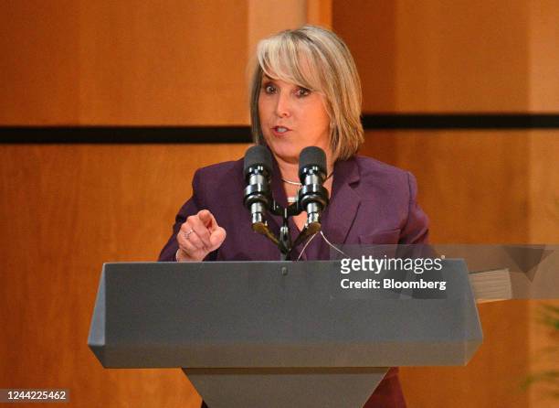 Michelle Lujan Grisham, governor of New Mexico, speaks during a conversation on protecting reproductive rights at the University of New Mexico in...