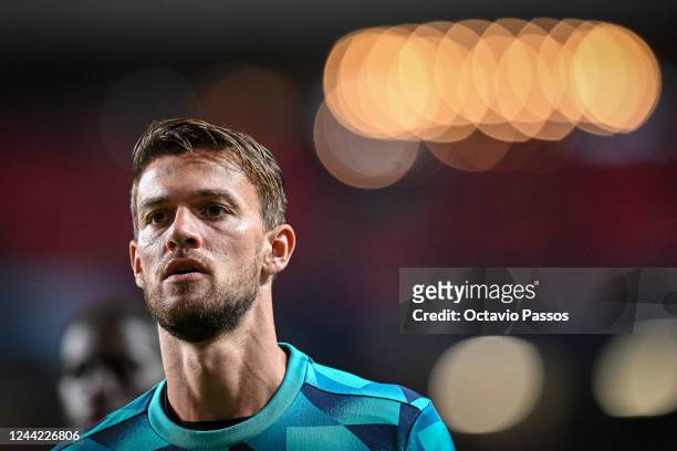 Daniele Rugani of Juventus looks on during the UEFA Champions League group H match between SL Benfica and Juventus at Estadio do Sport Lisboa e...