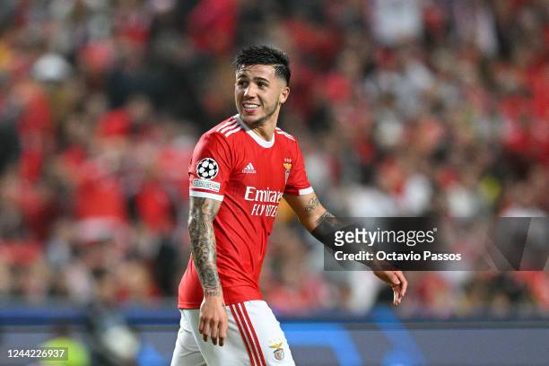 Enzo Fernandez of SL Benfica reacts during the UEFA Champions League group H match between SL Benfica and Juventus at Estadio do Sport Lisboa e...