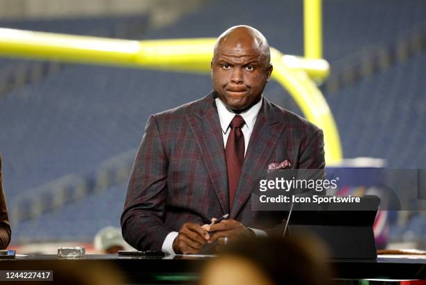 ESPNs Monday Night Countdowns Booger McFarland before a game between the New England Patriots and the Chicago Bears on October 24 at Gillette Stadium...