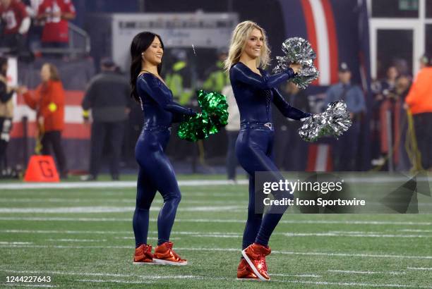 Patriots cheerleaders before a game between the New England Patriots and the Chicago Bears on October 24 at Gillette Stadium in Foxborough,...