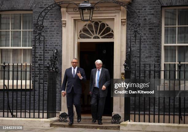 Foreign Secretary James Cleverly and Minister of State for Development in the Foreign, Commonwealth and Development Office Andrew Mitchell leave the...