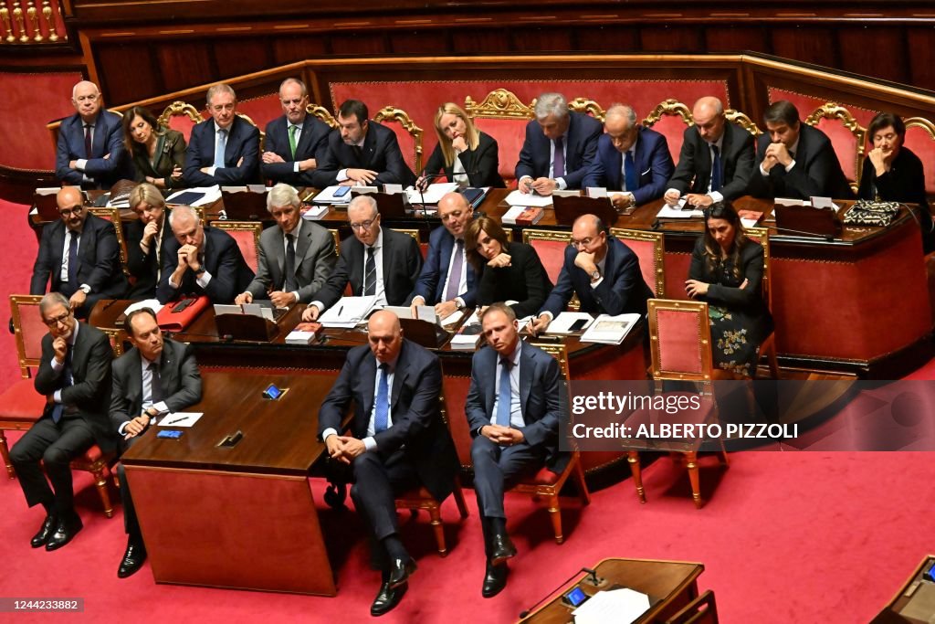Italian Senate Rome Italys new Prime Minister Giorgia Meloni and her cabinet listen to ...