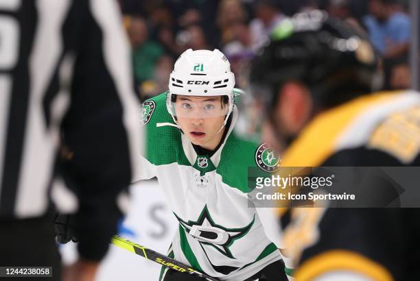 Dallas Stars left wing Jason Robertson during a NHL game between Dallas Stars and Boston Bruins on October 25 at TD Garden in Boston, MA.