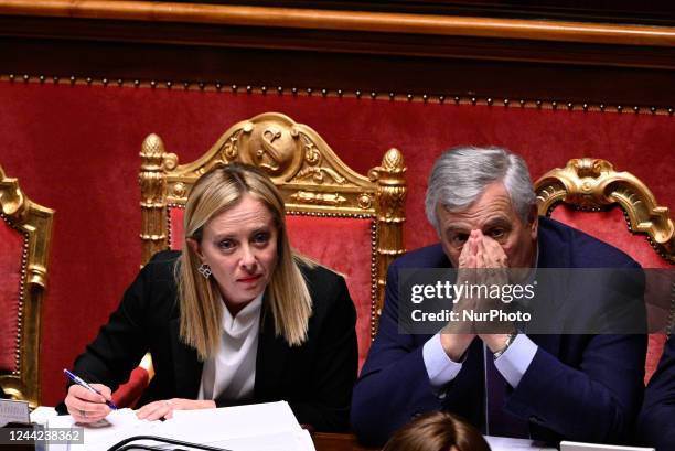 Giorgia Meloni and Antonio Tajani Ministro degli Affari Esteri e della cooperazione Internazionale e vicepremierduring the session in the Palazzo...