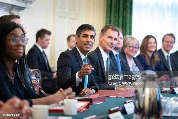 Prime Minister Rishi Sunak , alongside the Chancellor of the Exchequer, Jeremy Hunt, holds his first Cabinet meeting on October 26, 2022 in London,...