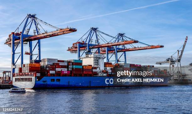 Container ship 'Xin Lian Yun Gang' of China COSCO Shipping Corporation is moored at the Tollerort Container Terminal owned by HHLA, in the harbour of...