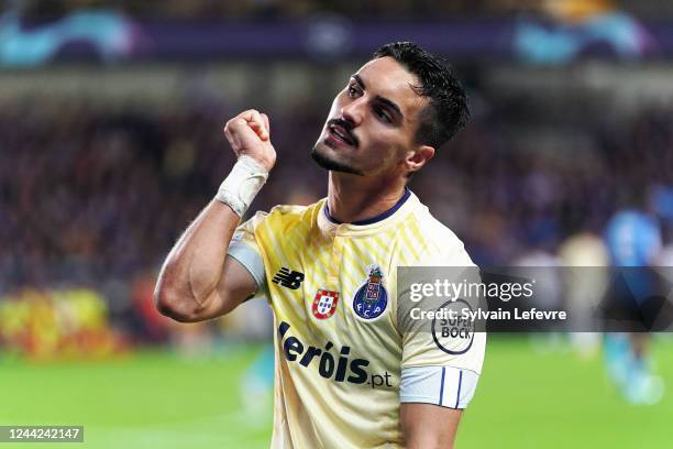 Stephen Eustaquio of FC Portocelebrates after scoring his team's 3rd goal during the UEFA Champions League group B match between Club Brugge KV and...