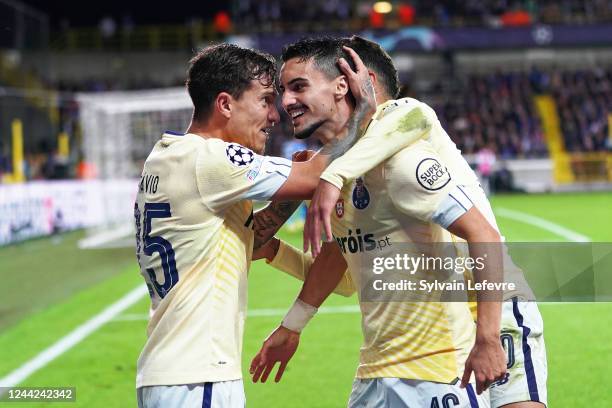 Stephen Eustaquio of FC Portocelebrates after scoring his team's 3rd goal during the UEFA Champions League group B match between Club Brugge KV and...