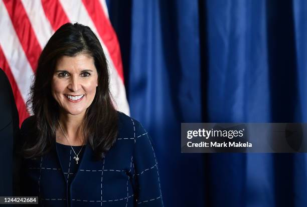 Nikki Haley greets supporters after an event with Republican Pennsylvania Senate nominee Dr. Mehmet Oz on October 26, 2022 in Harrisburg,...