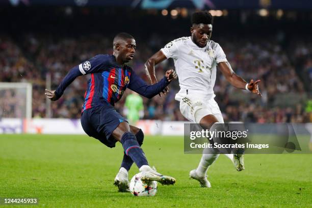 Alphonso Davies of Bayern Munchen, Ousmane Dembele of FC Barcelona during the UEFA Champions League match between FC Barcelona v Bayern Munchen at...