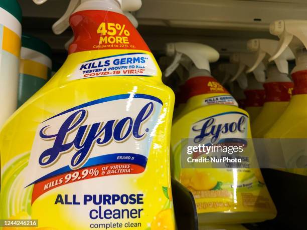 Lysol packaging are seen in a shop in Chicago, United States on October 19, 2022.