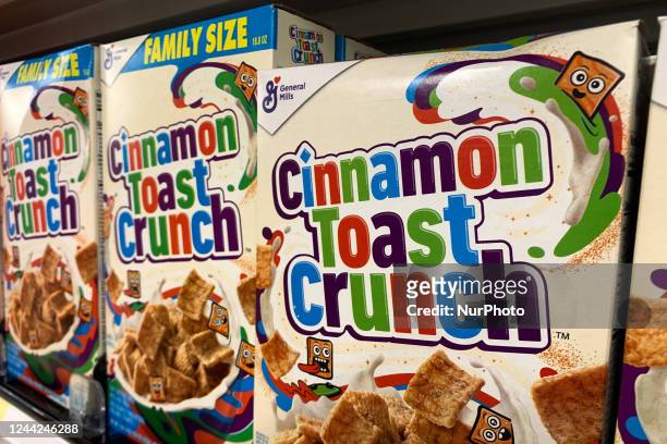 Cinnamon Toast Crunch packaging are seen in a shop in Chicago, United States on October 19, 2022.