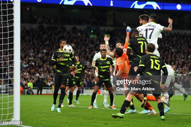 Rodrigo Bentancur of Tottenham Hotspur scores their 1st goal during the UEFA Champions League group D match between Tottenham Hotspur and Sporting CP...