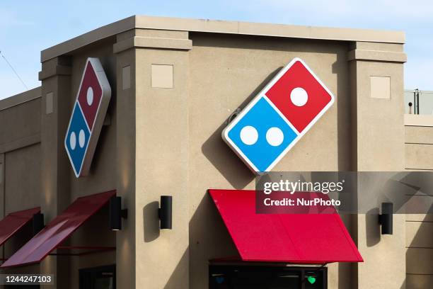 Domino's logo is seen on the restaurant in Streator, United States on October 15, 2022.