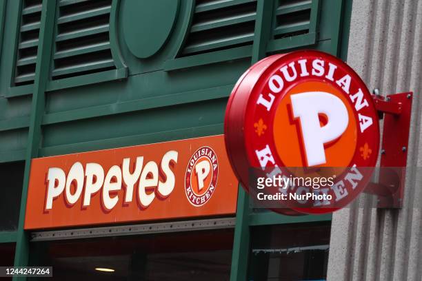 Popeyes logo is seen on the restaurant in Chicago, United States on October 14, 2022.