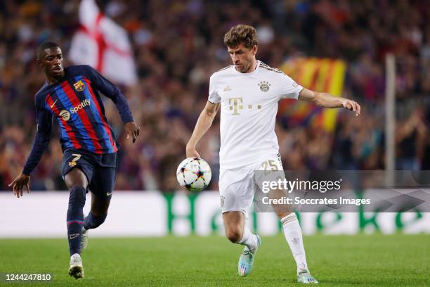 Ousmane Dembele of FC Barcelona, Thomas Muller of Bayern Munchen during the UEFA Champions League match between FC Barcelona v Bayern Munchen at the...