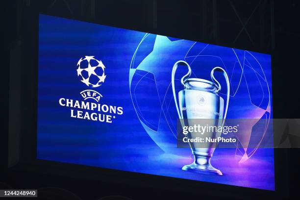 The UEFA Champions League logo on ledwall during the match between FC Internazionale and Viktoria Plzen, UEFA Champions League, Group C, at Giuseppe...