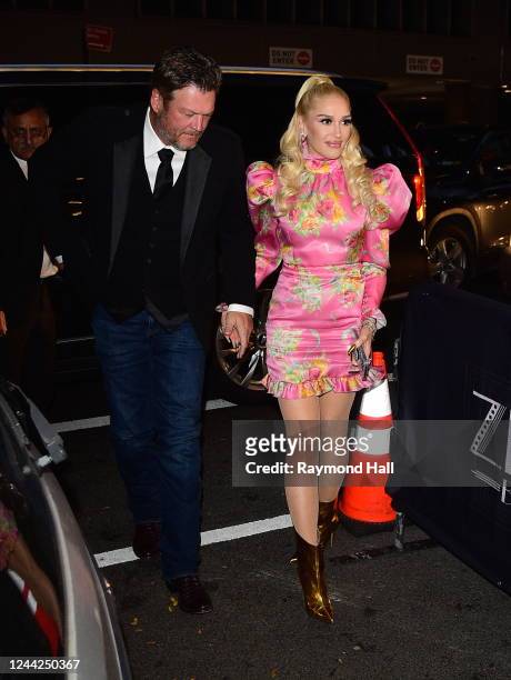 Blake Shelton and Gwen Stefani are seen in midtown October 26, 2022 in New York City.