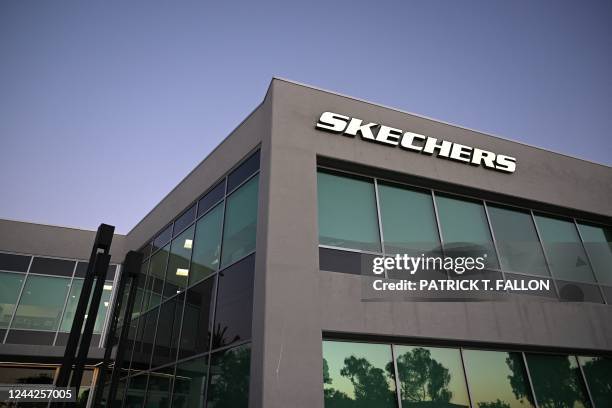 Skechers USA, Inc. Corporate office building is pictured in Manhattan Beach, California on October 26, 2022. - US rapper Kanye West, recently shunned...