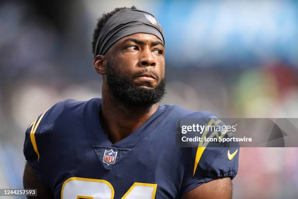 Los Angeles Chargers wide receiver Mike Williams during the Seattle Seahawks vs Los Angeles Chargers on October 23 at SoFi Stadium in Inglewood, CA.