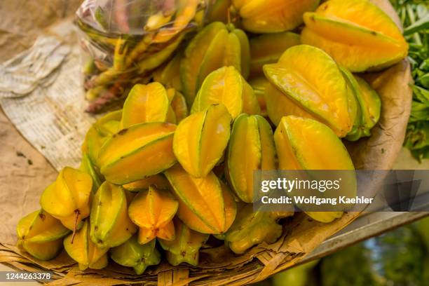 Carambola, also known as star fruit for sale at the weekly indigenous market in the small town of Zaachila near Oaxaca City, Mexico.