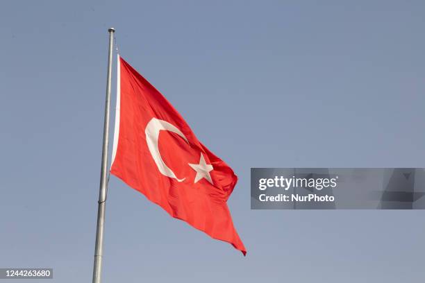 Flag of Turkey in Cappadocia on October,Goreme, Turkey