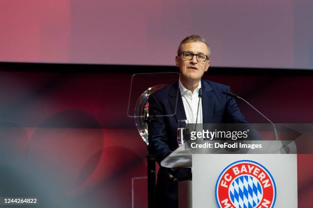 Chairman Jan-Christian Dreesen of FC Bayern Muenchen looks on during his speech during the annual general meeting of football club FC Bayern Muenchen...