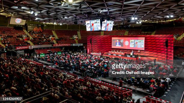 General view inside the dome during the annual general meeting of football club FC Bayern Muenchen at Audi Dome on October 15, 2022 in Munich,...