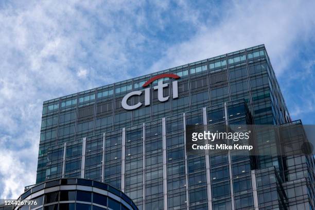 Citibank building in Canada Square, at the heart of Canary Wharf financial district on 14th October 2022 in London, United Kingdom. Canary Wharf is...