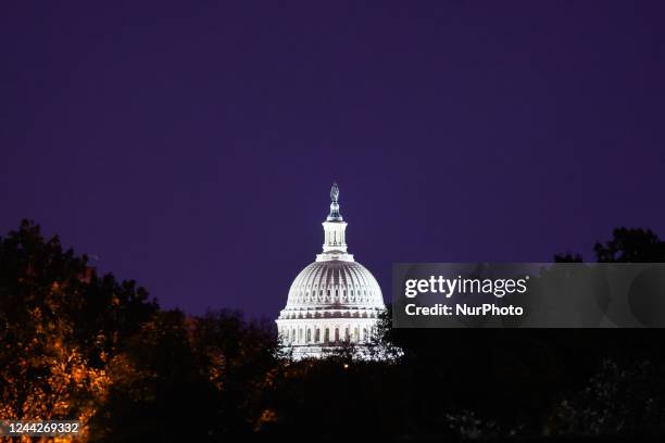 Night view of The Capitol building dome in Washigton DC on October 20, 2022.