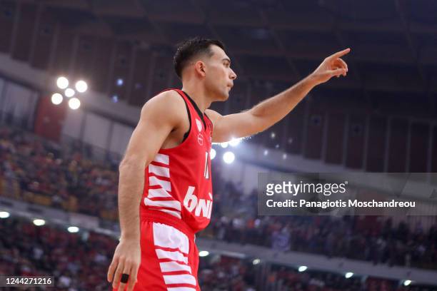 Kostas Sloukas, #11 of Olympiacos Piraeus react during the 2022/2023 Turkish Airlines EuroLeague Regular Season Round 5 match between Olympiacos...