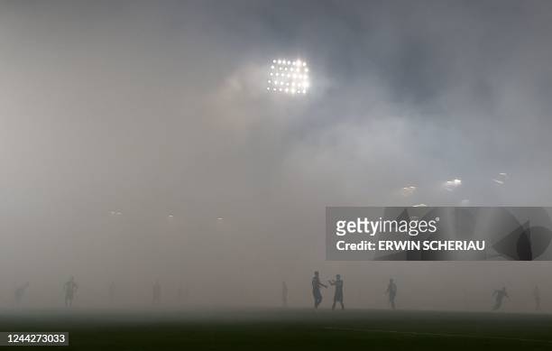 Due to smoke in the stadium the UEFA Europa League Group F football match between Sturm Graz and Feyenoord is delayed, in Graz, Austria on October...