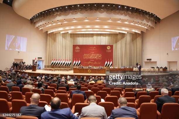 Speaker of the Council of Representatives of Iraq Mohamed Al-Halbousi chairs the session after parliament gives confidence vote to Cabinet led by...