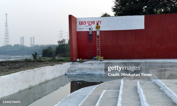 View of the preparations for Chhath Puja at the ITO Chhath on October 27, 2022 in New Delhi, India. Also referred to as Surya Shashti, Chhath,...