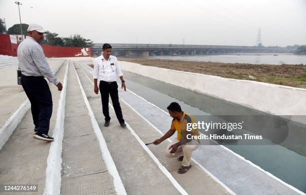 View of the preparations for Chhath Puja at the ITO Chhath on October 27, 2022 in New Delhi, India. Also referred to as Surya Shashti, Chhath,...