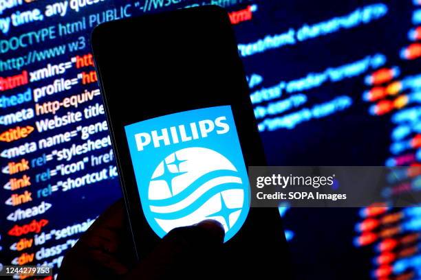 In this photo illustration, a Philips logo is displayed on a smartphone.