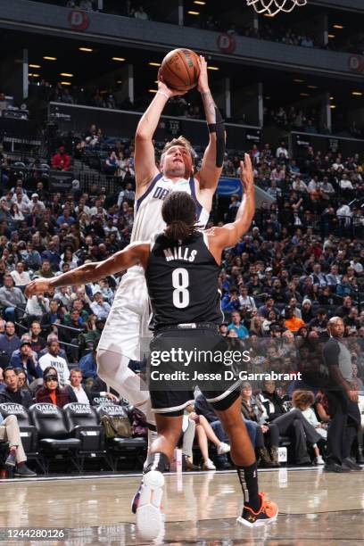 Luka Doncic of the Dallas Mavericks shoots the ball during the game against the Brooklyn Netson October 27, 2022 at Barclays Center in Brooklyn, New...