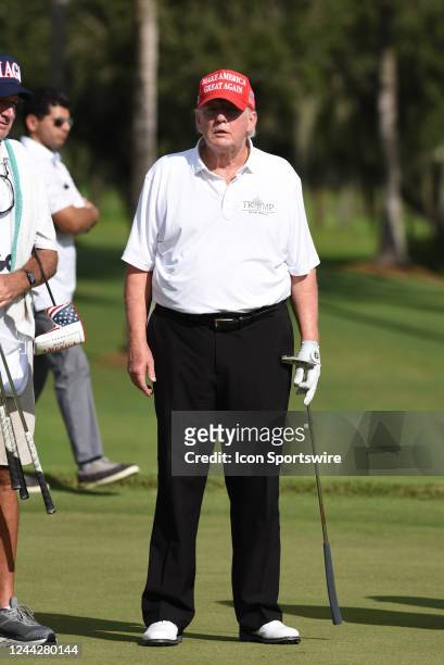 Former President Donald Trump, during the ProAm ahead of the LIV Golf Team Championship, on October. 27 at Trump National Doral Golf Club in Doral,...