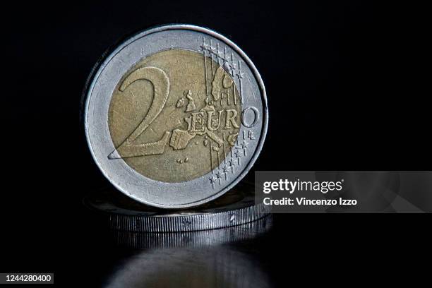 In this photo illustration, a two euro coin of the Italian republic.