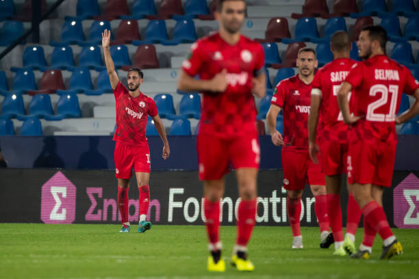 Sagiv Jehezkel for Hapoel Beer Sheva celebrate after scoring the 2-2 goal with his teammate during UEFA Conference League between Villarreal CF and...