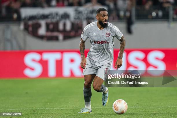 Yann M´Vila of Olympiakos Piräus controls the Ball during the UEFA Europa League group G match between Sport-Club Freiburg and Olympiakos Piraeus at...