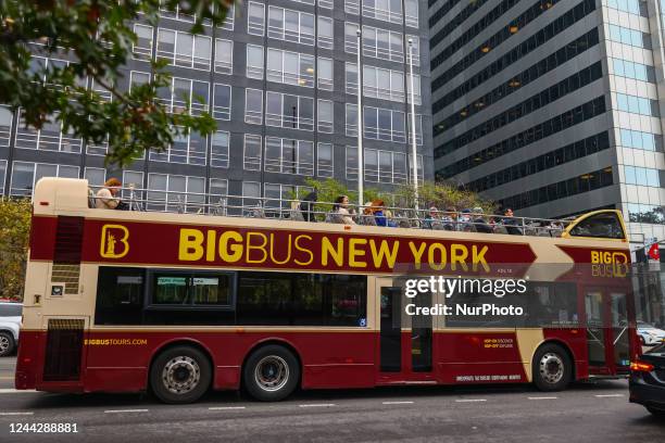 Double decker tour bus is seen in New York, United States, on October 25, 2022.